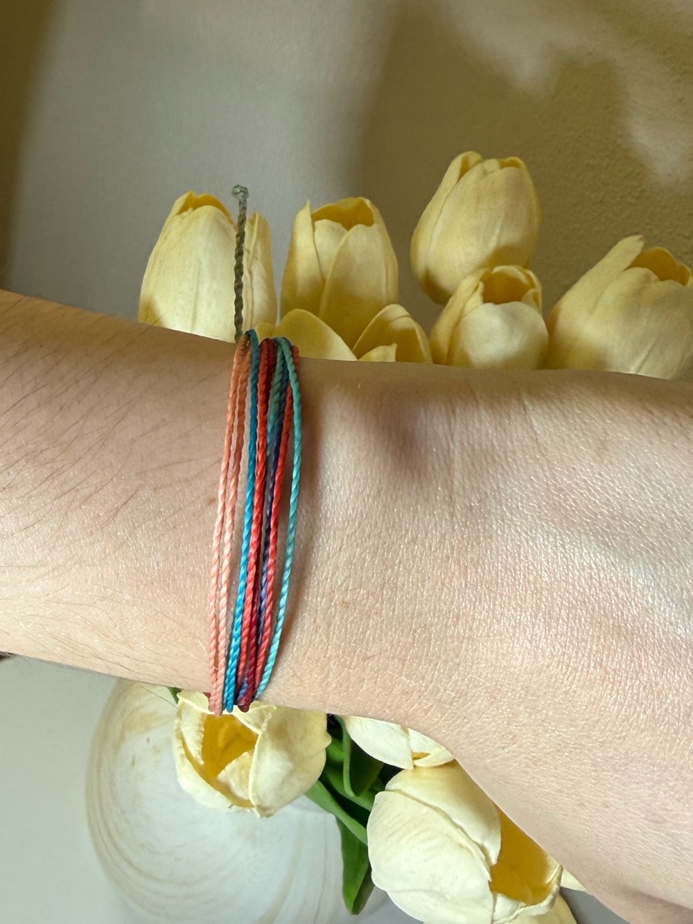 Pura Vida Multicolor Layered String Bracelet — Coral, Teal, Red